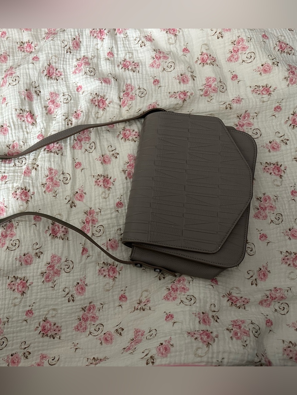 Taupe Textured Flap Crossbody Bag for Women